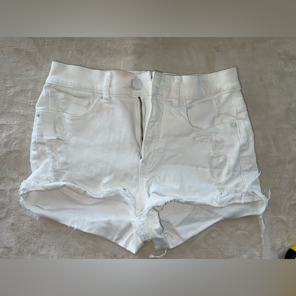 Express White Distressed SHORTIE HIGH RISE STRETCH+ Women's Shorts SIZE 4